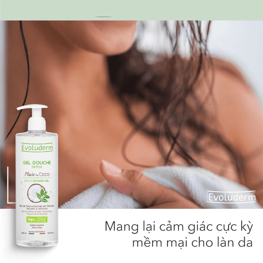 Evoluderm Gel tắm Detox tinh chất Dừa Trà xanh 500ml thumb 2