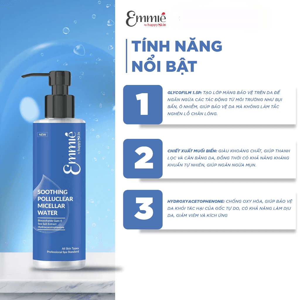 Emmie by Happyskin Nước Tẩy Trang Soothing Polluclear Micellar Water 220ml thumb 5