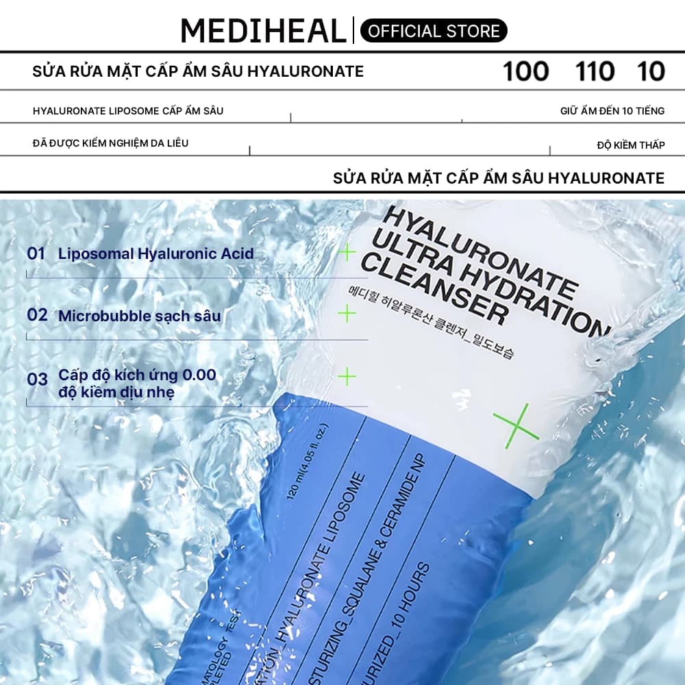 Mediheal Sữa rửa mặt Hyaluronate Cleanser Ultra Hydration 120ml thumb 2