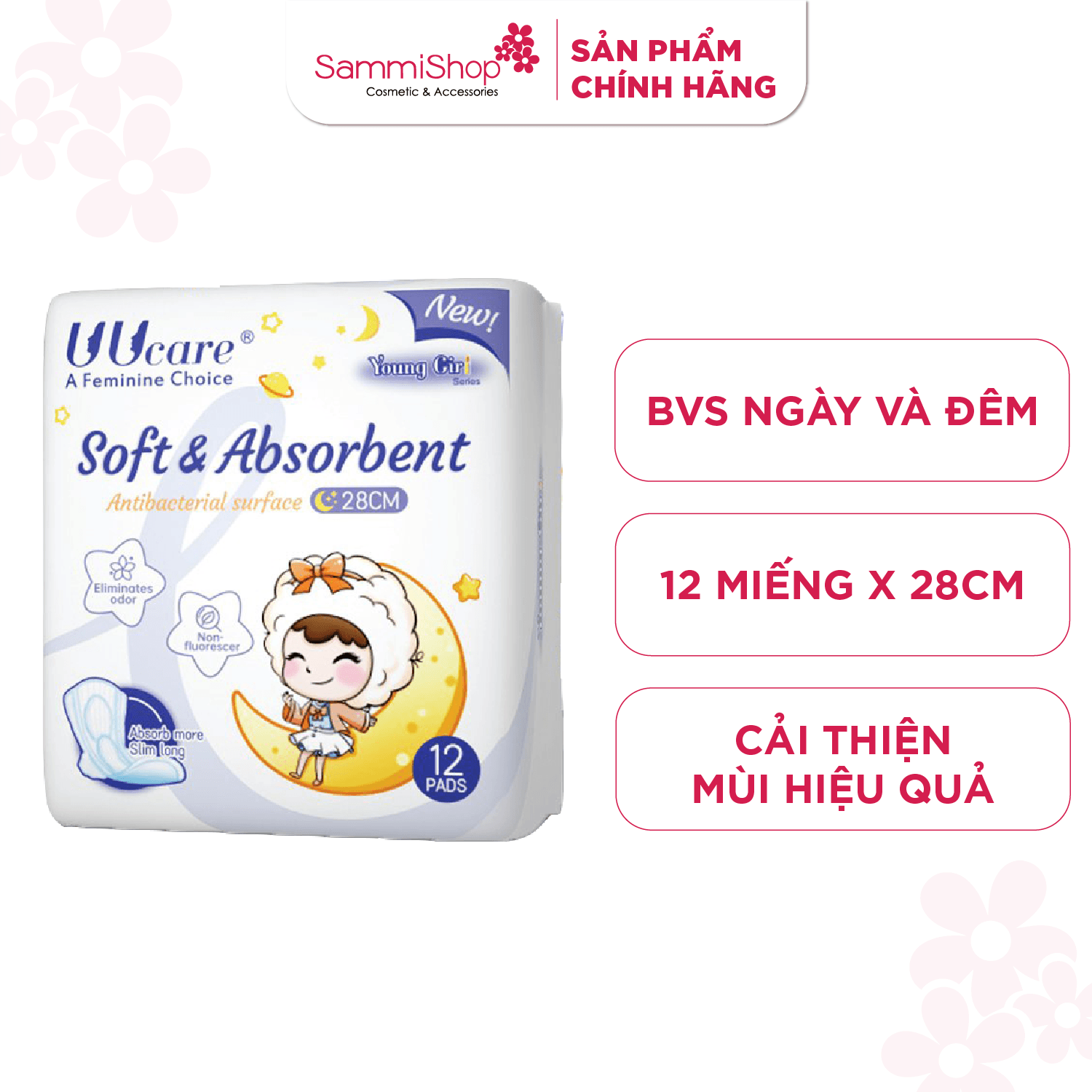 Uucare Young Girl BVS kháng khuẩn ngày và đêm 28cm x 12 miếng thumb 1