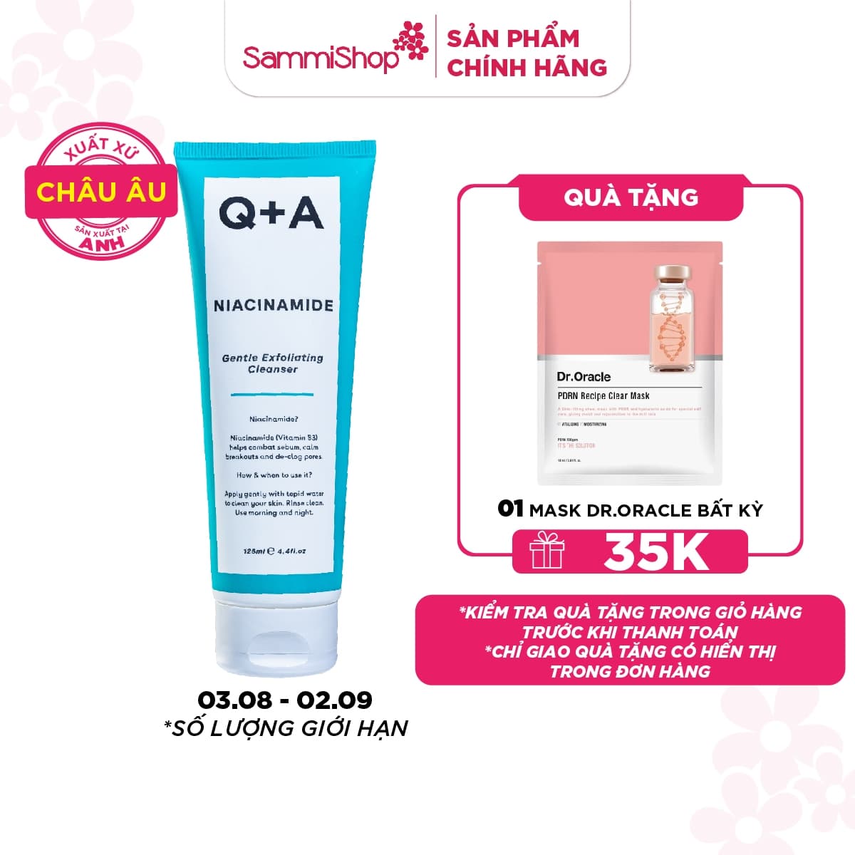 Q+A Sữa rửa mặt Niacinamide Gentle Exfoliating Cleanser 125ml thumb 1