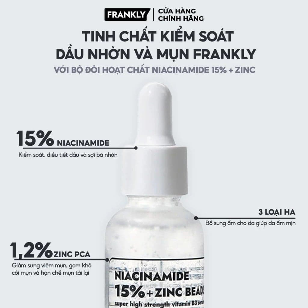 Frankly Serum kiểm soát dầu nhờn giảm mụn Niacinamide 15% Zinc Beads Serum 30ml thumb 2
