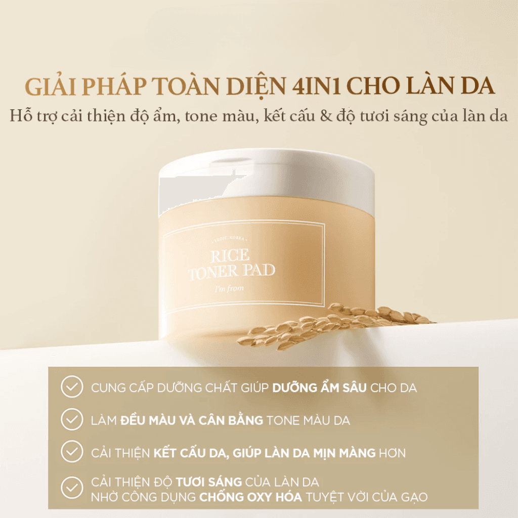 I'm From Miếng cotton thấm nước hoa hồng Rice Toner Pad 140ml thumb 3