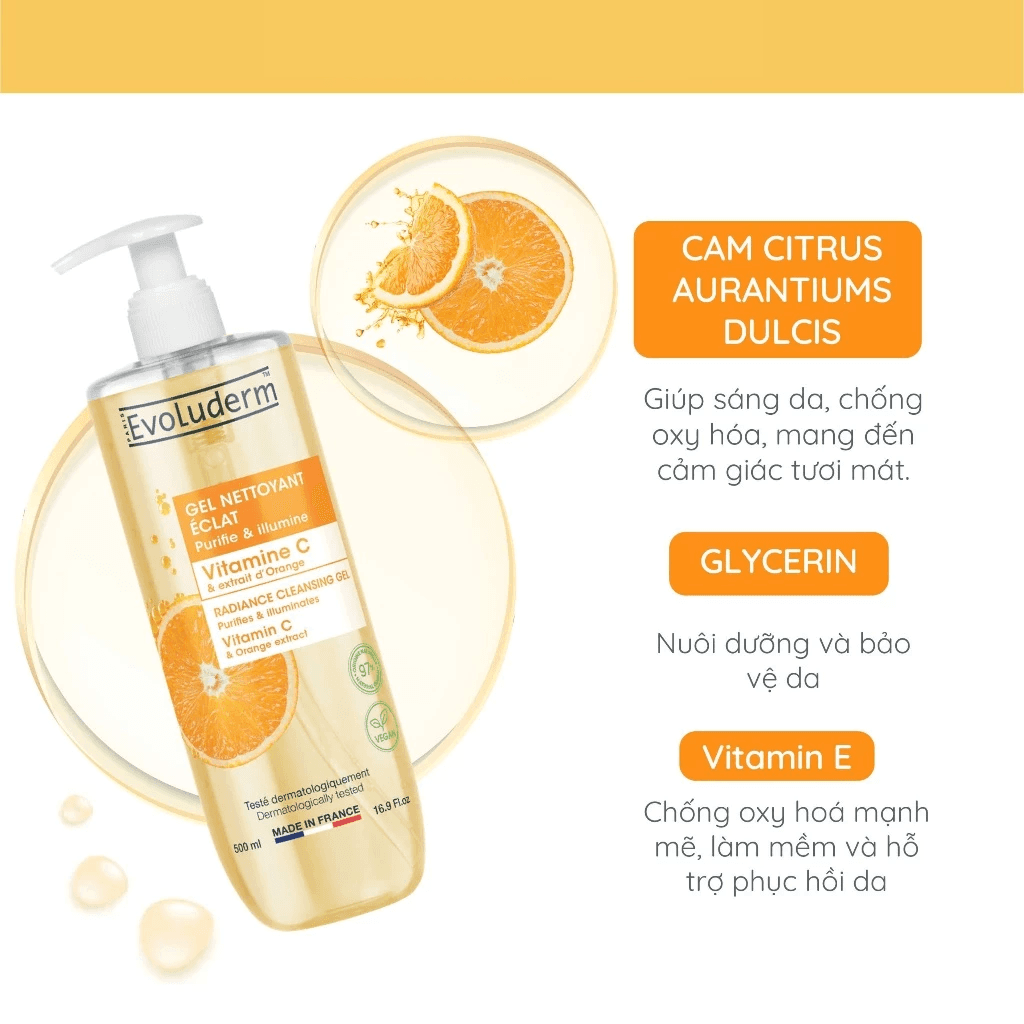 Evoluderm Gel rửa mặt Vitamin C 500ml thumb 2