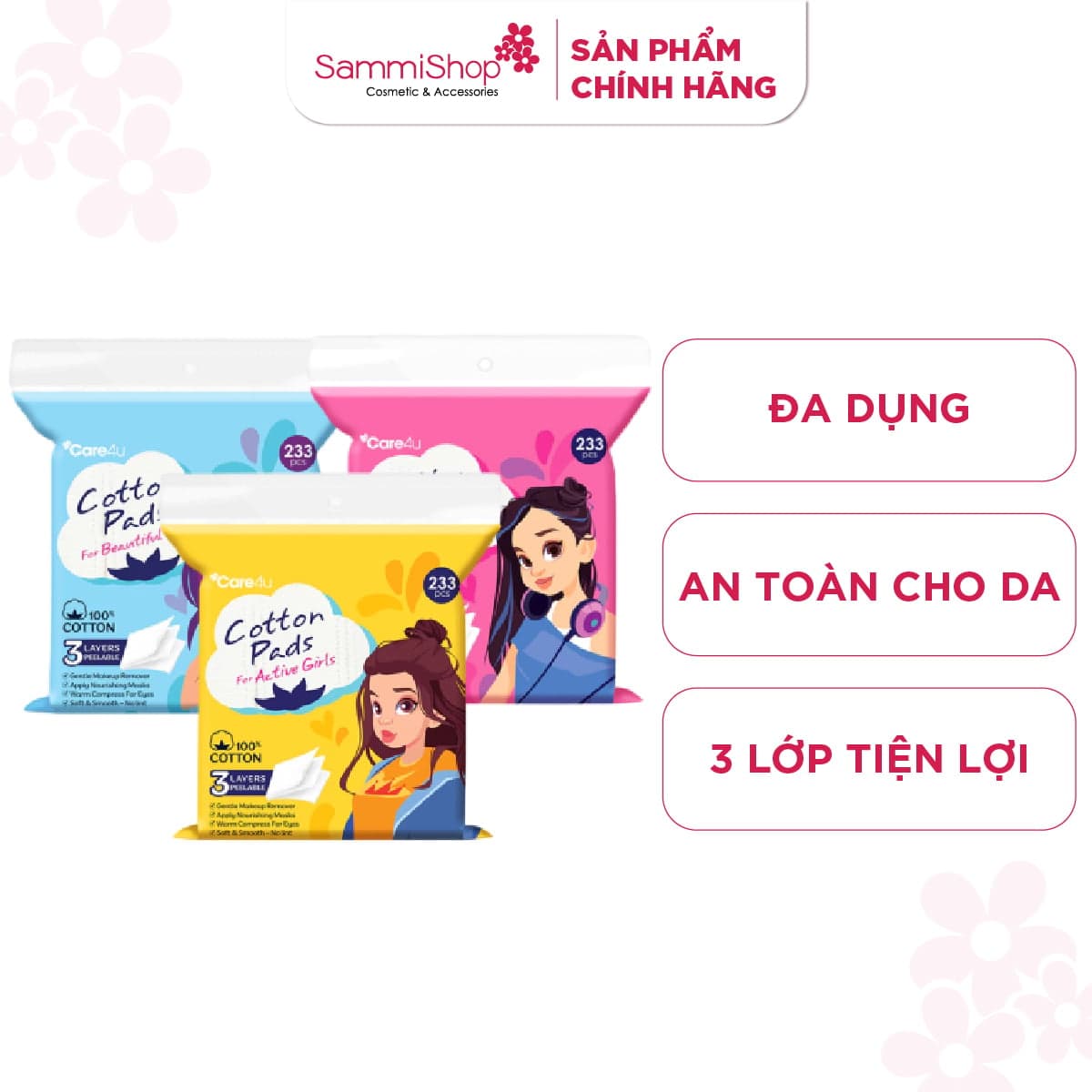 Care4u Bông tẩy trang 3 lớp 233 miếng thumb 1