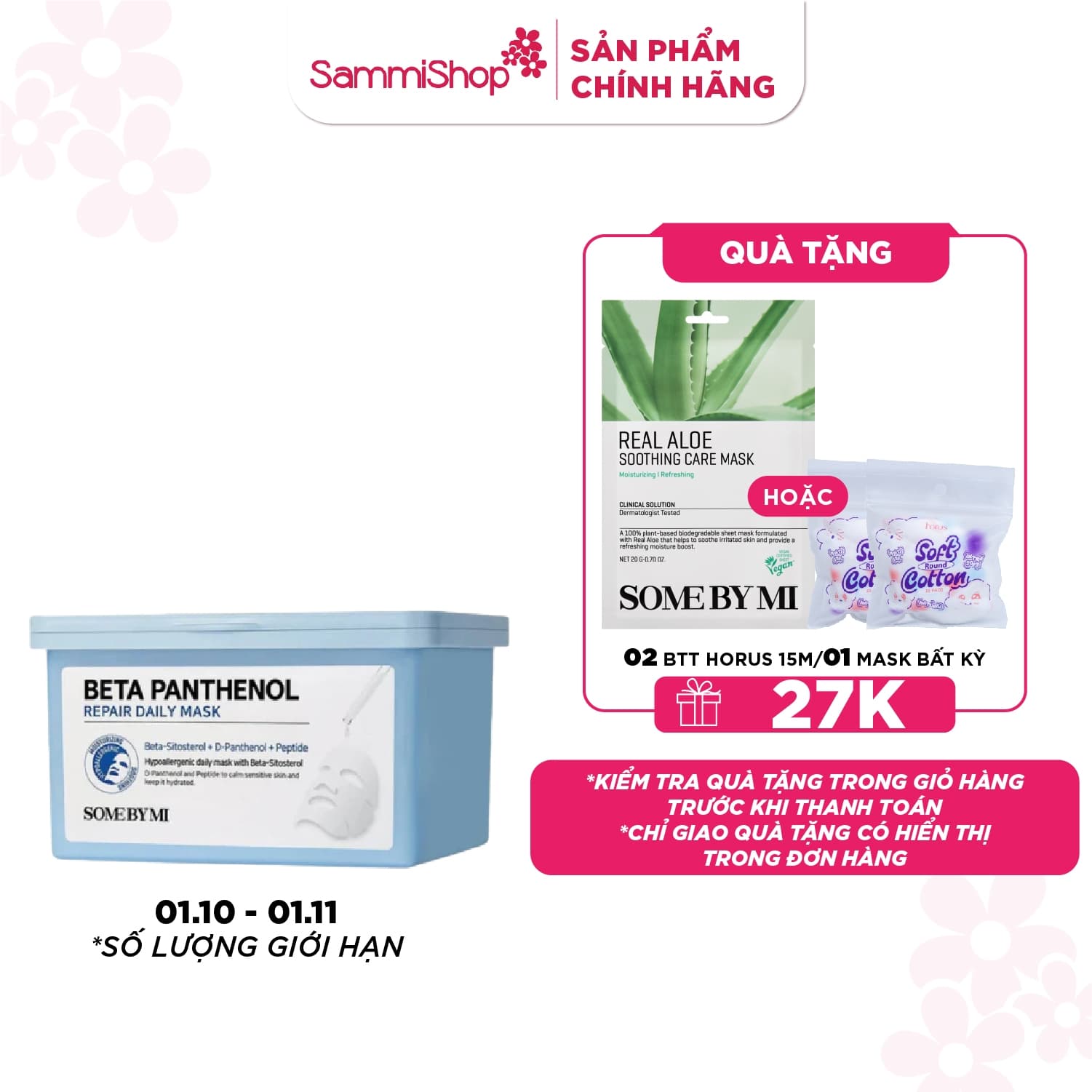 Some By Mi Hộp mặt nạ giấy Beta Panthenol Repair Daily Mask 370ml (hộp 30 miếng) thumb 1