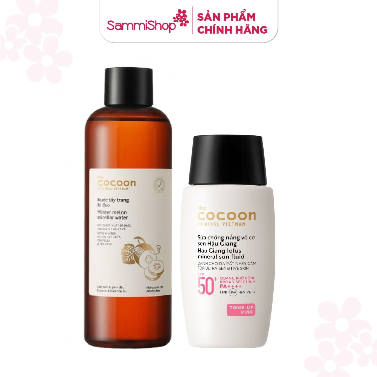 01.10 - 31.10 COMBO Cocoon Sữa chống nắng vô cơ Sen Hậu Giang lotus mineral sun fluid  - Tone Up Pink 50ml + Nước tẩy trang Cocoon bí đao Winter melon micellar water 500ml thumb 1