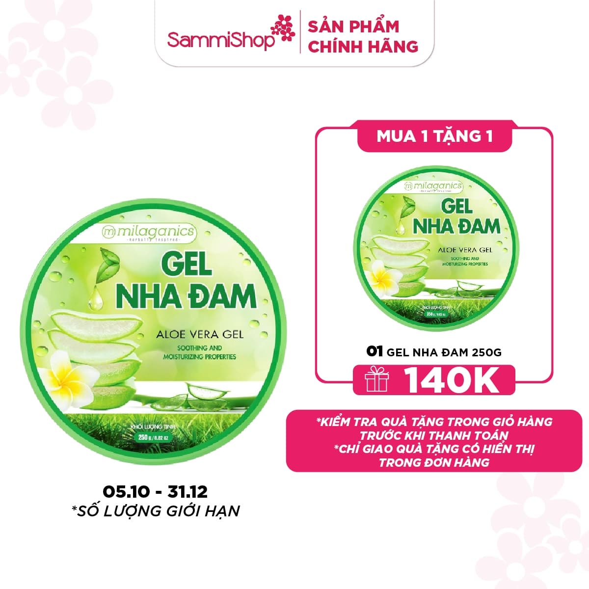 05.10 - 31.12 MUA 1 TẶNG 1 Gel Nha đam Milaganics 250g thumb 1