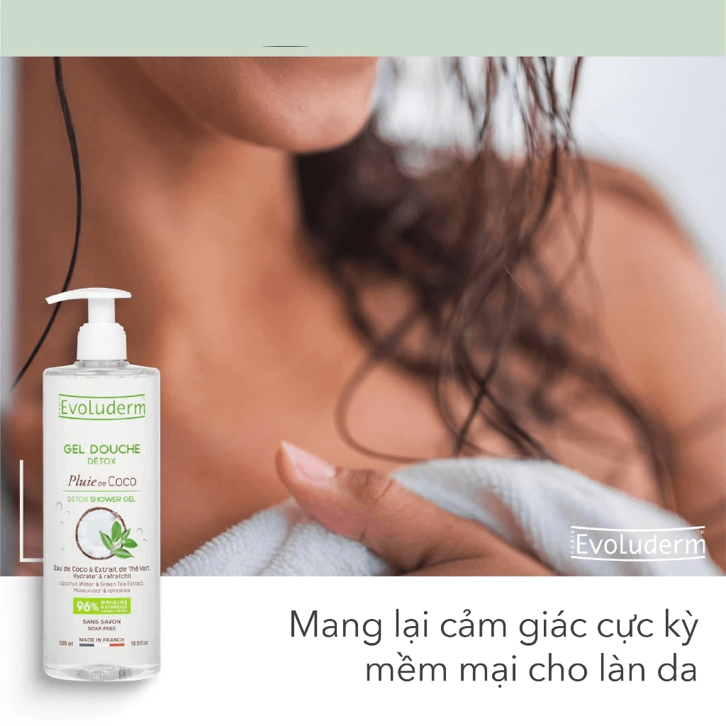 Evoluderm Gel tắm Detox tinh chất Dừa Trà xanh 500ml 2