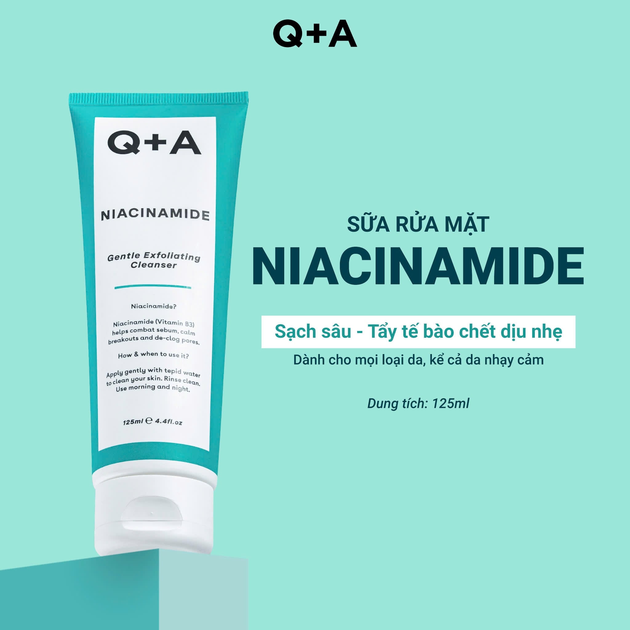 Q+A Sữa rửa mặt Niacinamide Gentle Exfoliating Cleanser 125ml 3