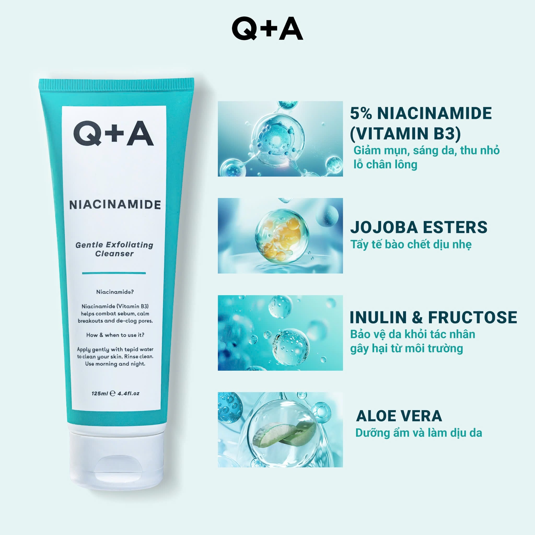 Q+A Sữa rửa mặt Niacinamide Gentle Exfoliating Cleanser 125ml 4