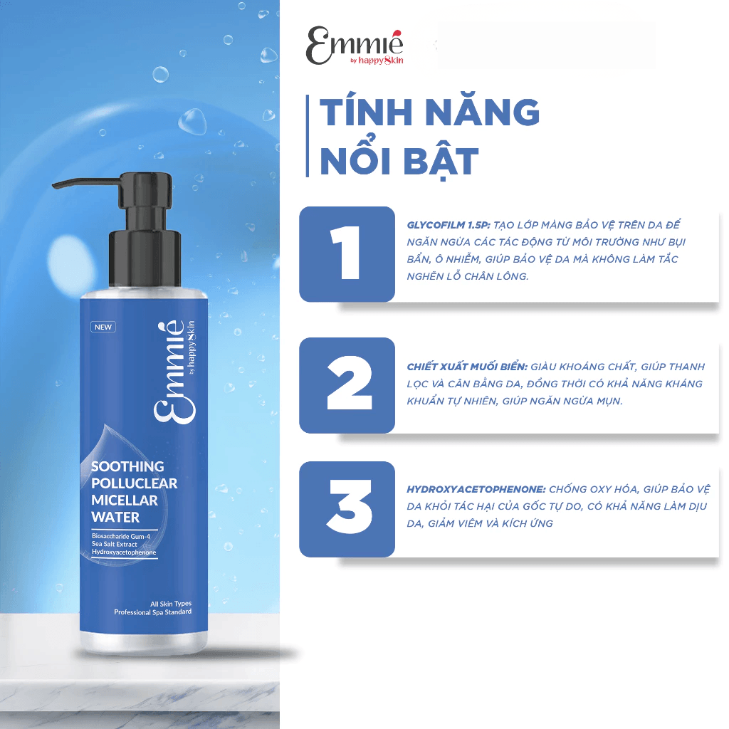 Emmie by Happyskin Nước Tẩy Trang Soothing Polluclear Micellar Water 220ml 5