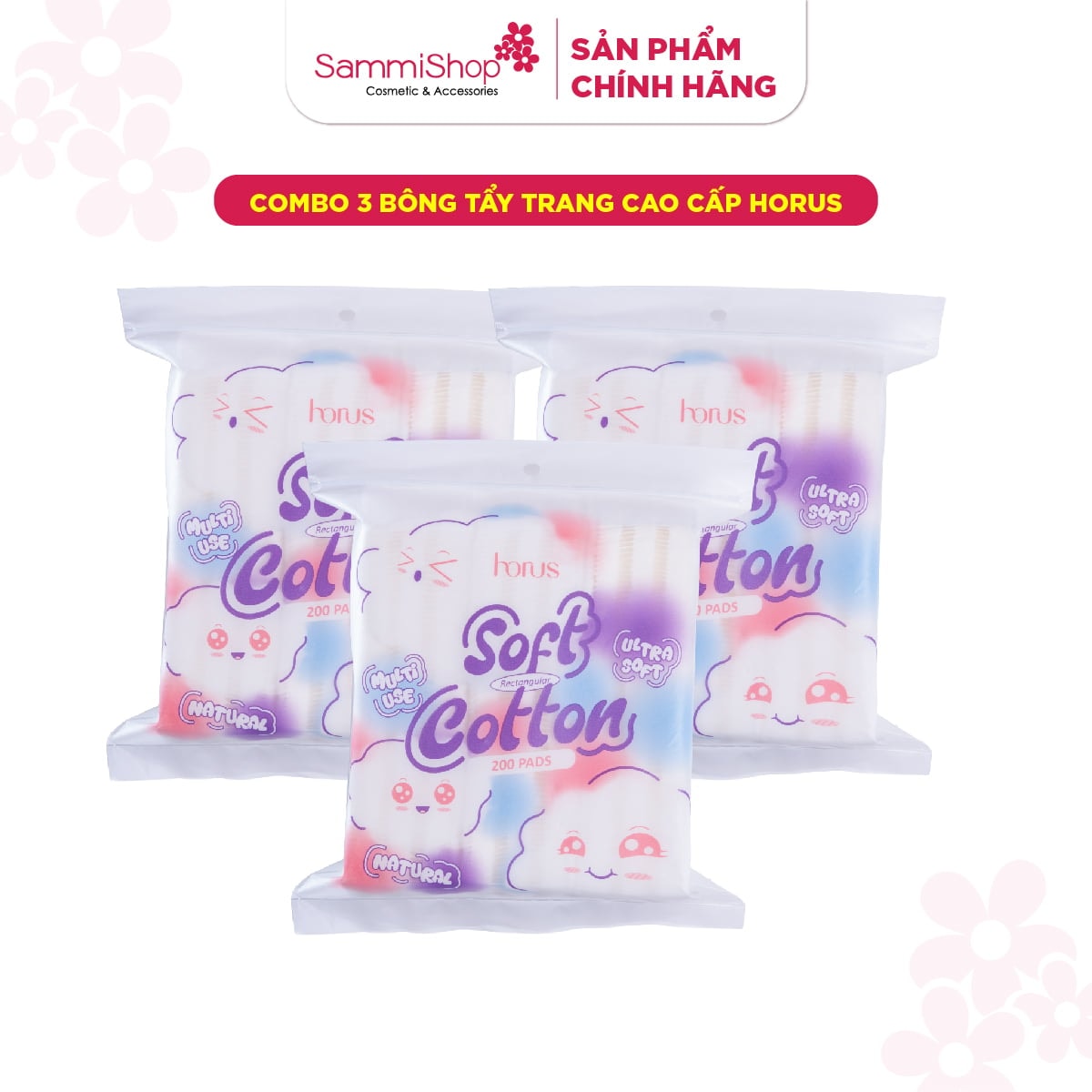 CB8 COMBO 3 Horus Bông Tẩy Trang Cao Cấp Rectangular Soft Cotton Pad 200 Pads 2