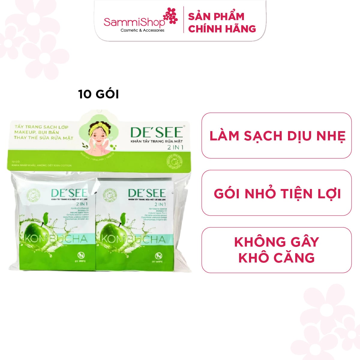 De See Khăn tẩy trang rửa mặt 2in1 10 gói 1