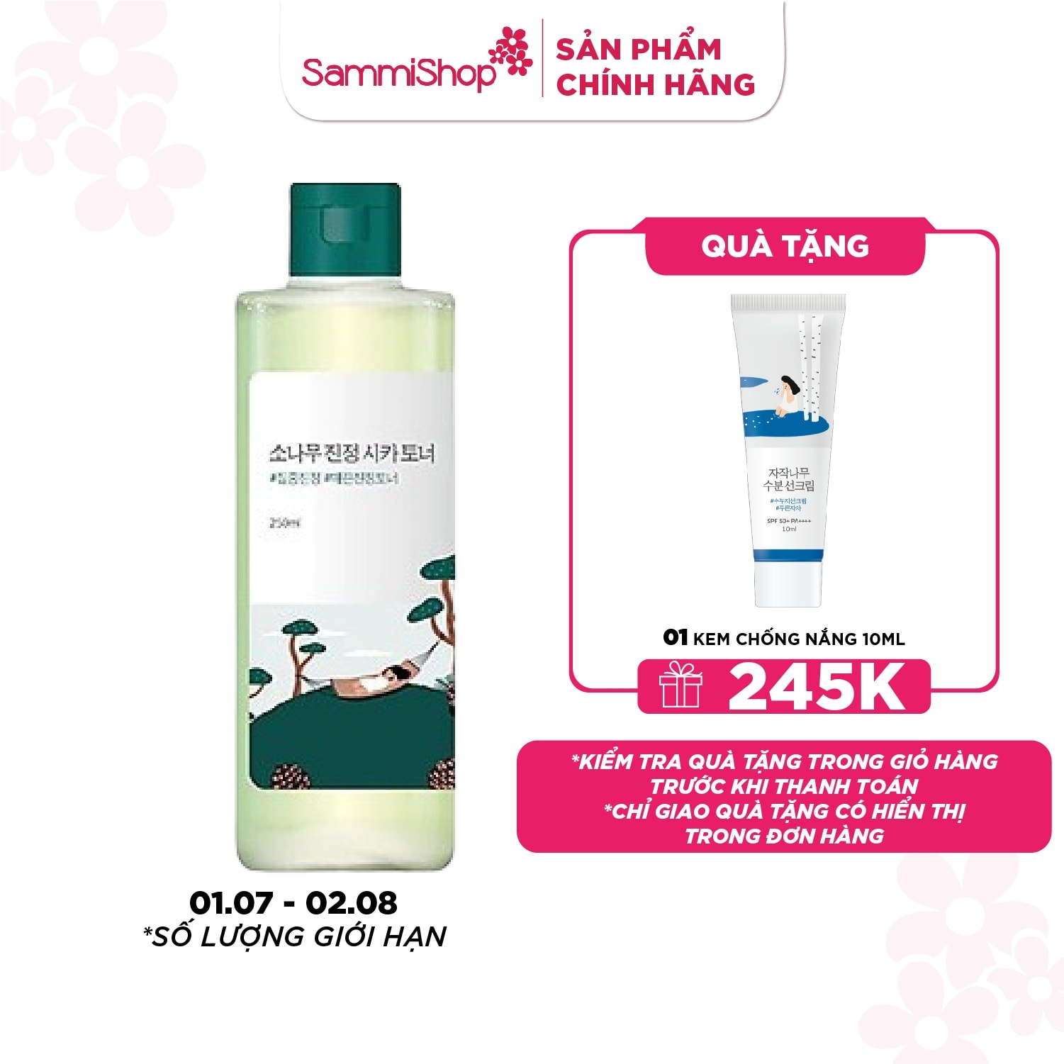 Round lab Nước hoa hồng Pine Calming Cica Toner 250ml 1