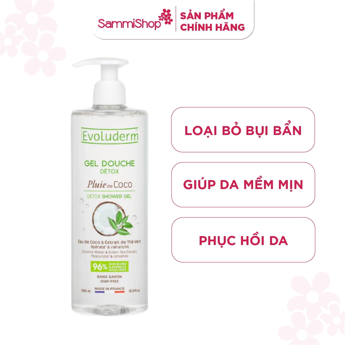 Evoluderm Gel tắm Detox tinh chất Dừa Trà xanh 500ml 1