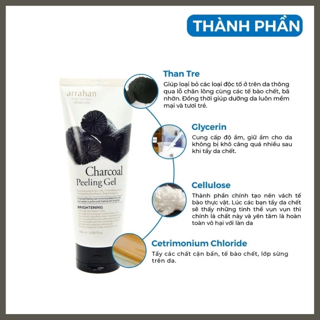 Arrahan Tẩy tế bào da chết Charcoal White Peeling Gel 180ml 5