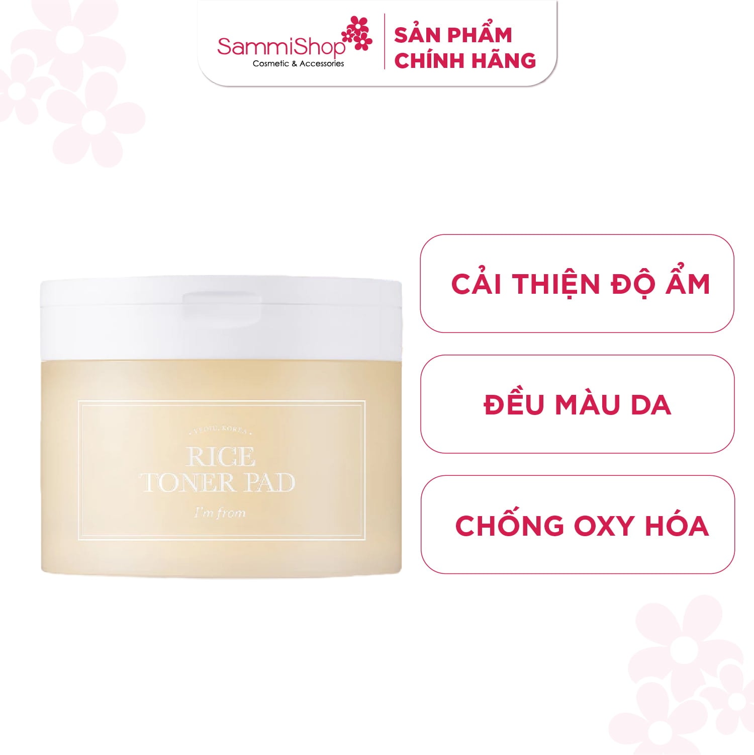 I'm From Miếng cotton thấm nước hoa hồng Rice Toner Pad 140ml 2
