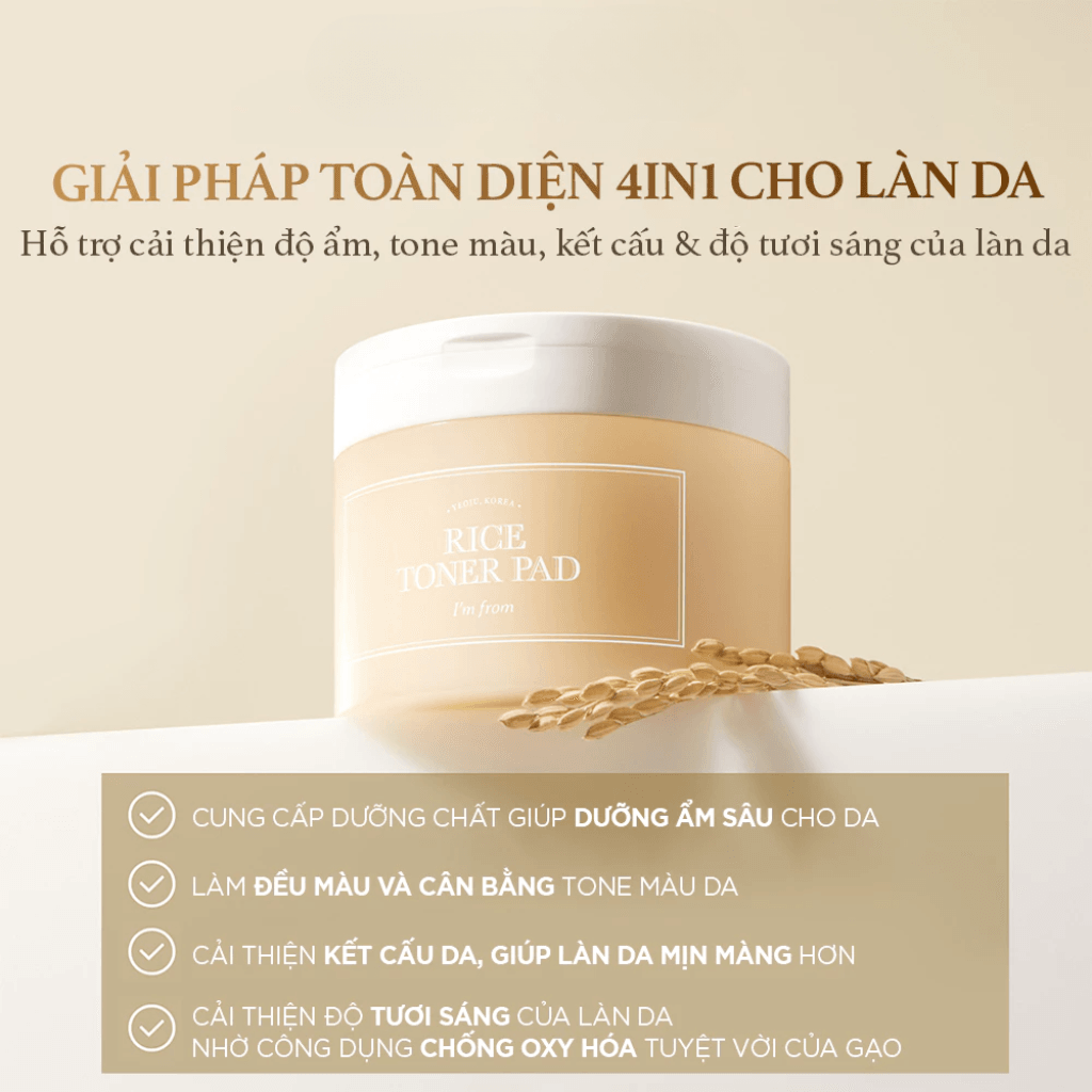 I'm From Miếng cotton thấm nước hoa hồng Rice Toner Pad 140ml 3