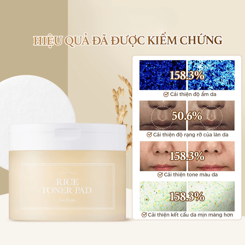 I'm From Miếng cotton thấm nước hoa hồng Rice Toner Pad 140ml 4