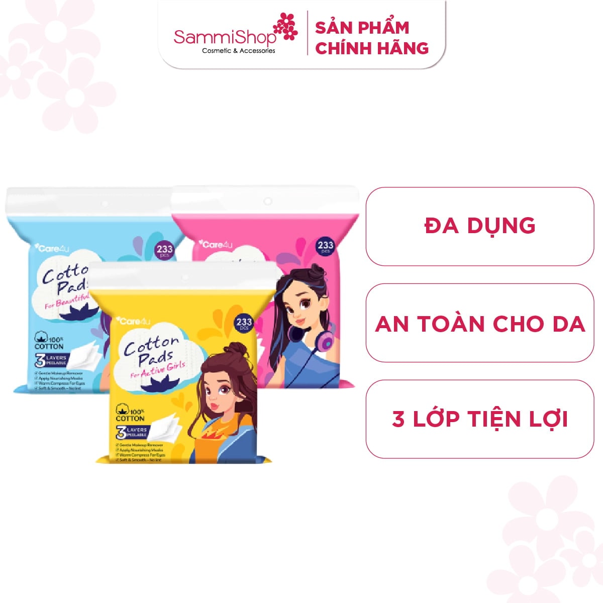 Care4u Bông tẩy trang 3 lớp 233 miếng 1