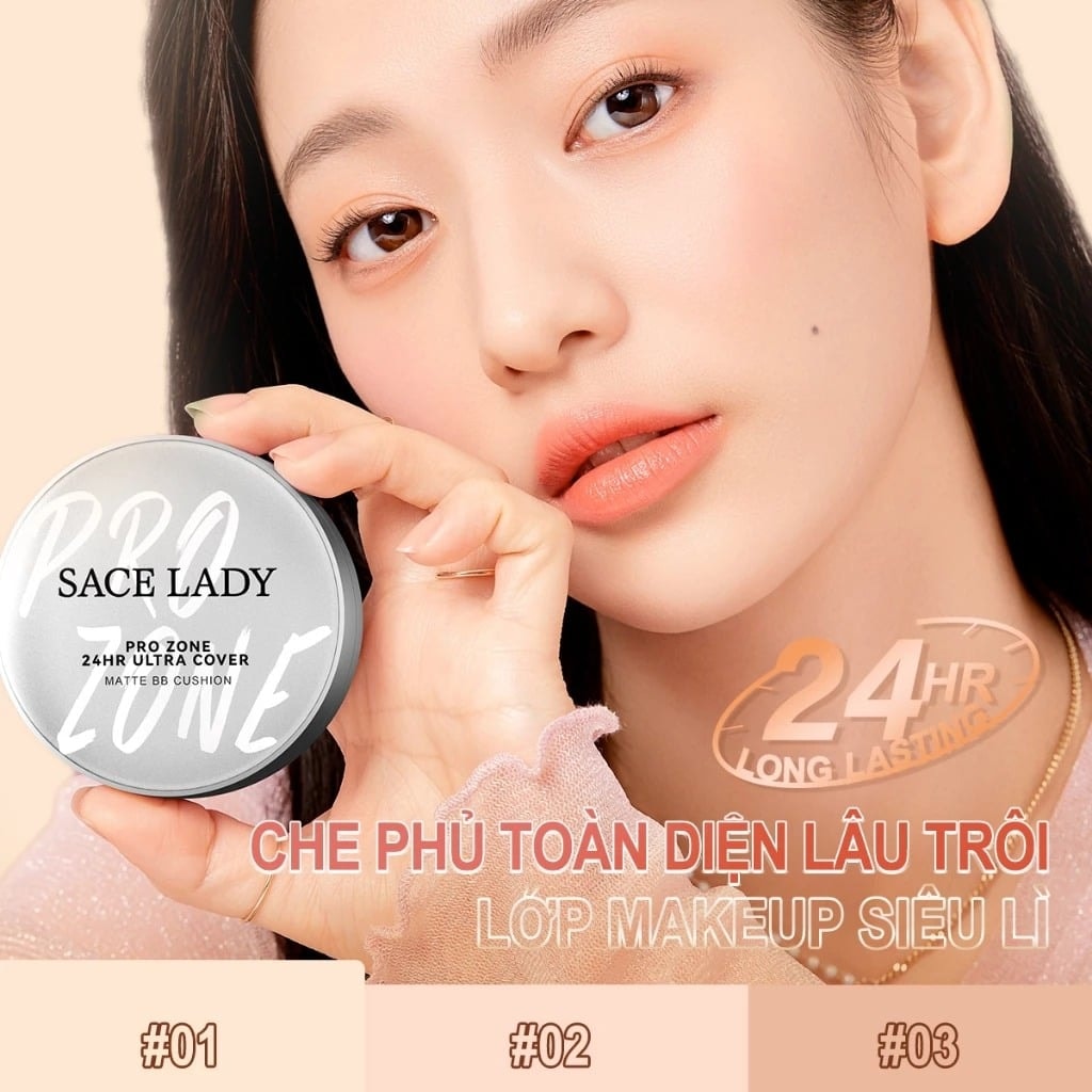 Sace Lady Phấn nước trang điểm Pro Zone 24hr Ultra Cover Matte BB Cushion 10g 2