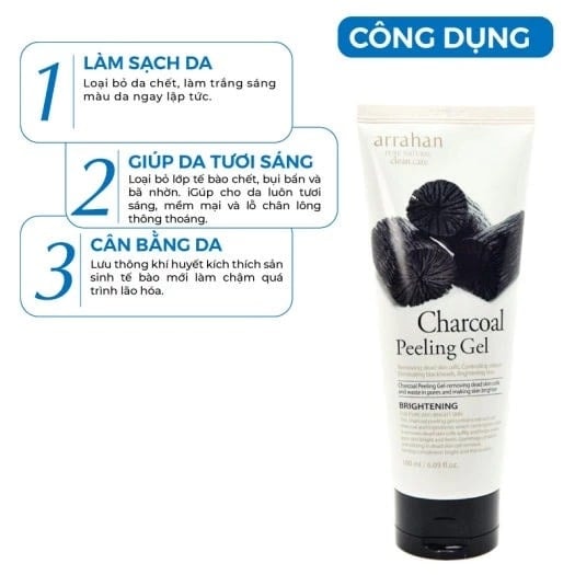 Arrahan Tẩy tế bào da chết Charcoal White Peeling Gel 180ml 3