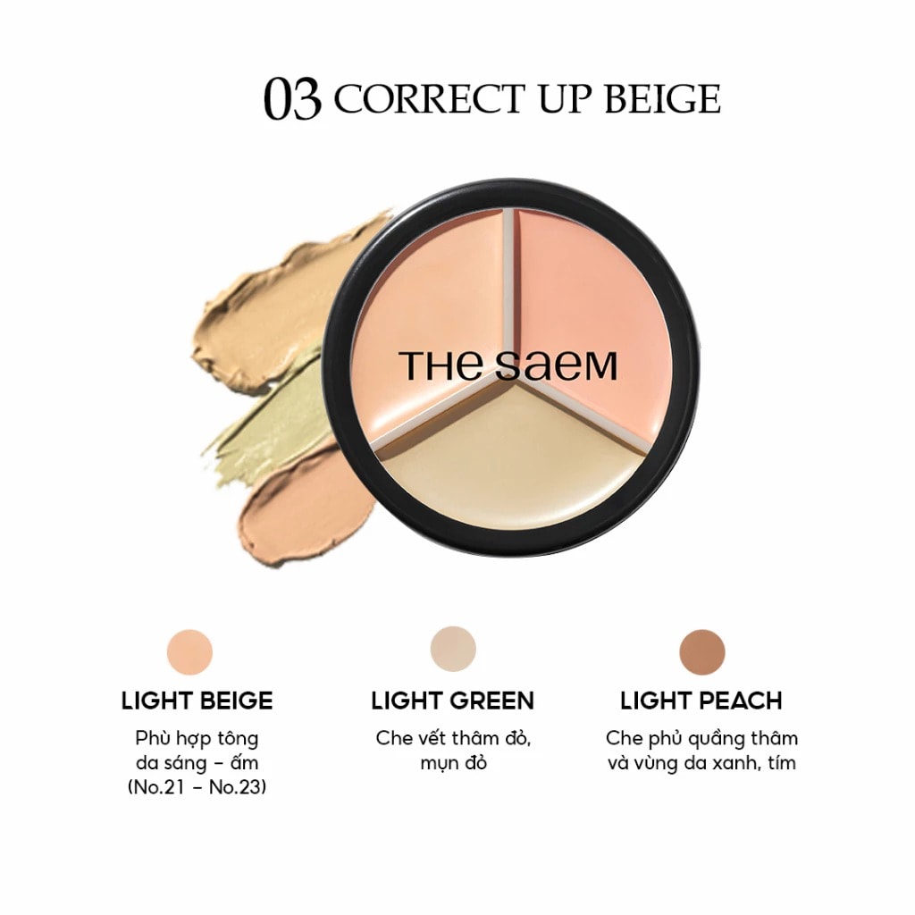 The Saem Kem che khuyết điểm triệt sắc Cover Perfection Triple Pot Concealer 4.5g*3 11