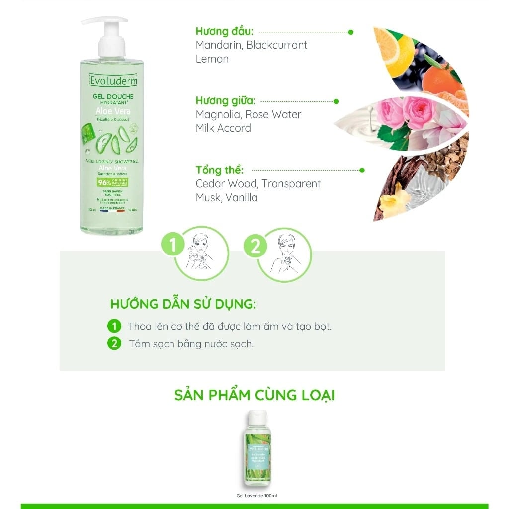 Evoluderm Gel tắm tinh chất nha đam 500ml 5