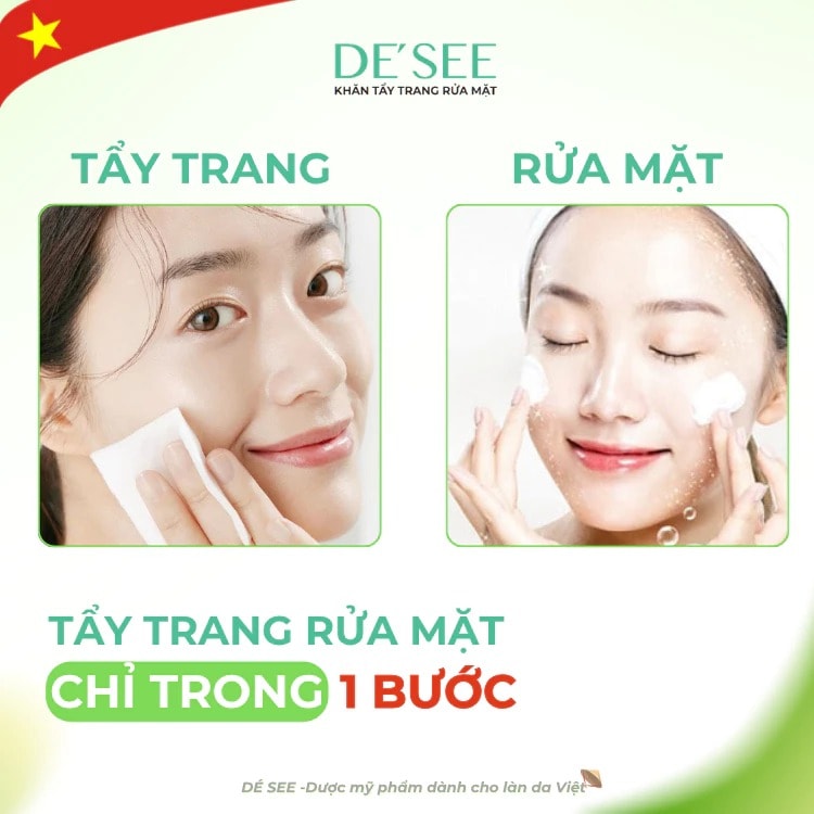 De See Khăn tẩy trang rửa mặt 2in1 10 gói 7