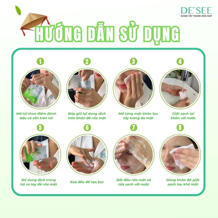 De See Khăn tẩy trang rửa mặt 2in1 10 gói thumb 6
