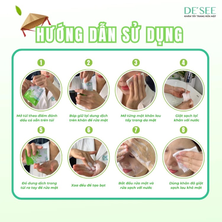 De See Khăn tẩy trang rửa mặt 2in1 10 gói 6