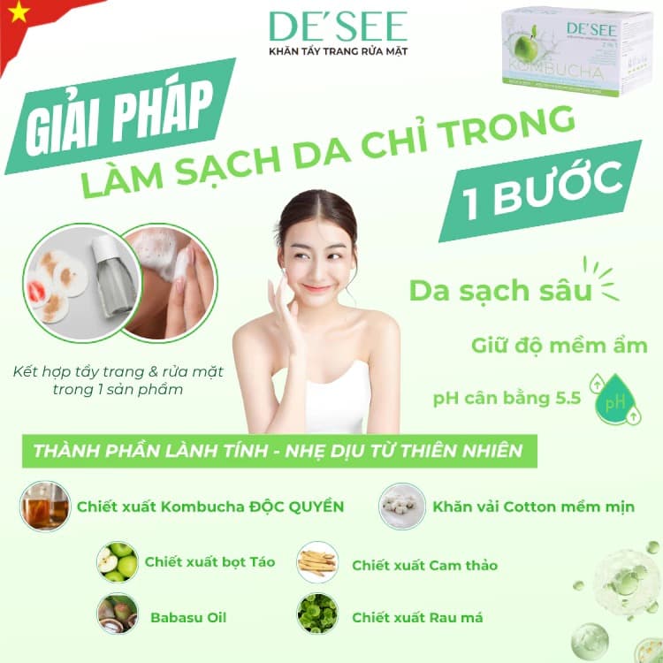 De See Khăn tẩy trang rửa mặt 2in1 10 gói thumb 5