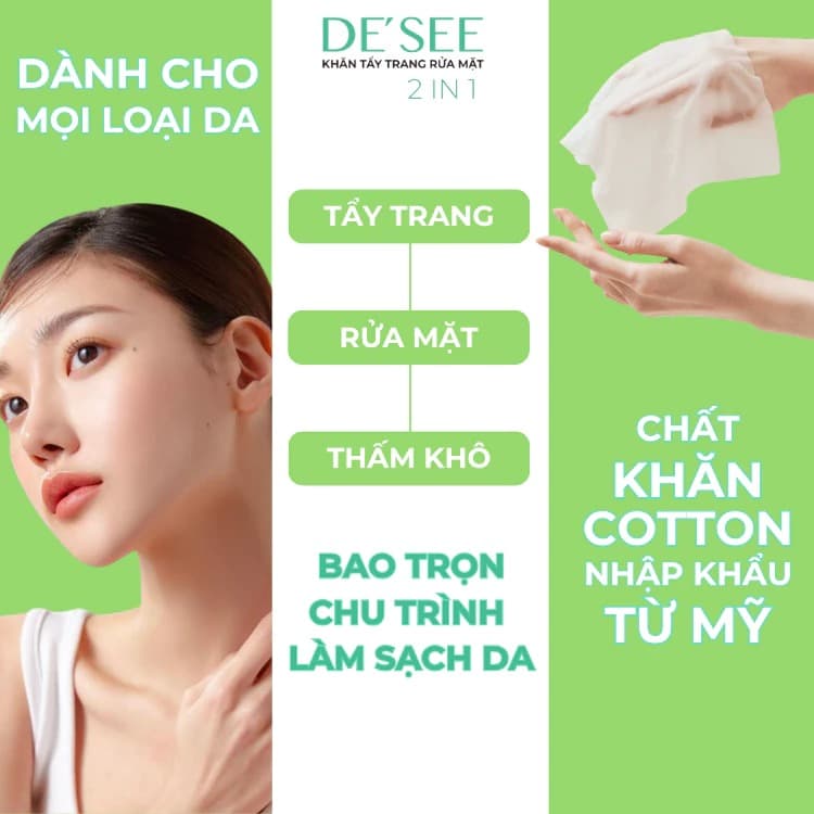 De See Khăn tẩy trang rửa mặt 2in1 10 gói thumb 3