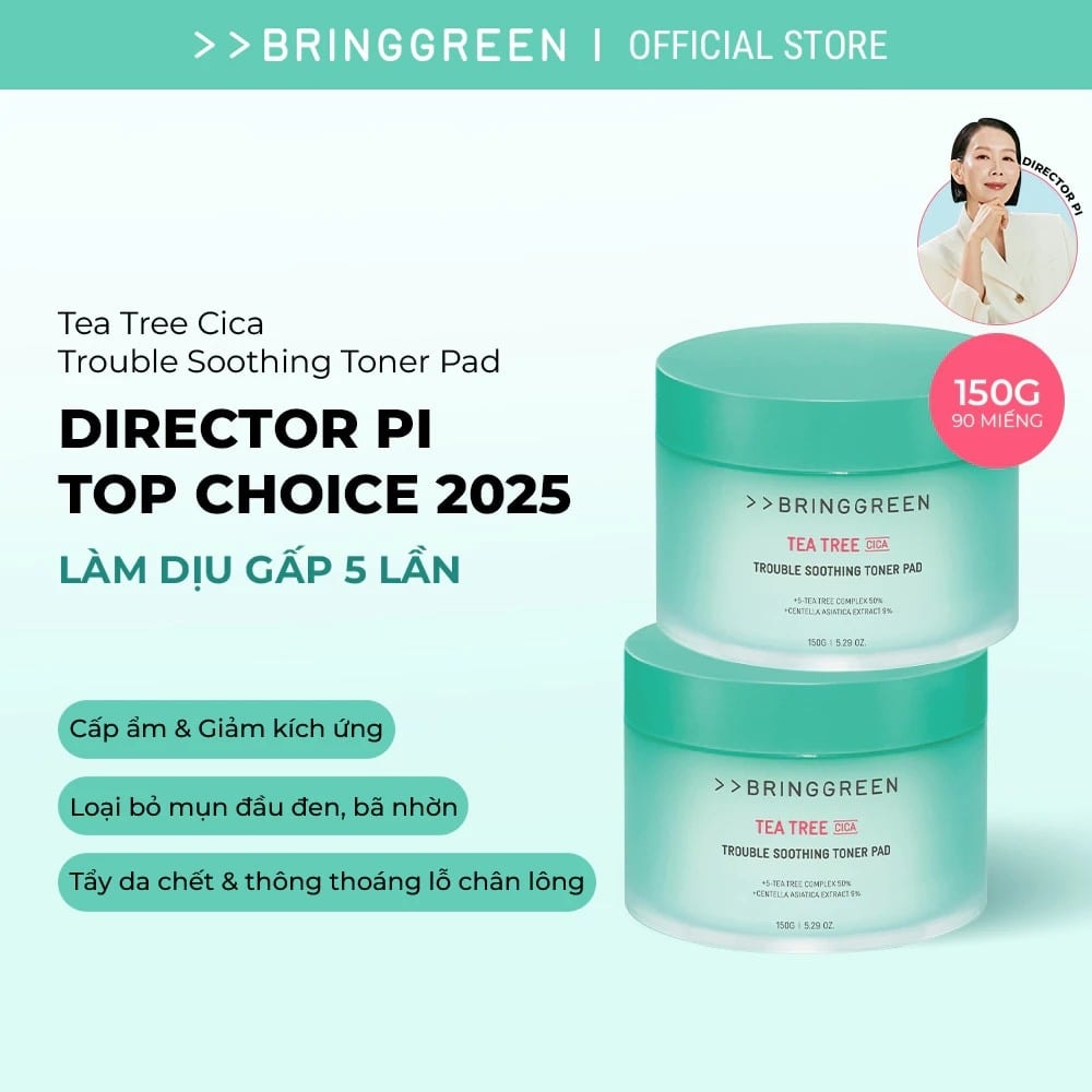 Bring Green Bông tẩm nước hoa hồng Tea Tree Cica Trouble Soothing Toner Pad 150g 2