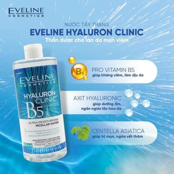 Eveline Nước tẩy trang Hyaluron Clinic B5 Ultra-Moisturising Micellar Water 500ml thumb 3