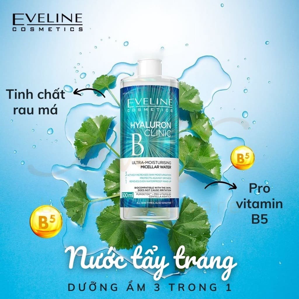 Eveline Nước tẩy trang Hyaluron Clinic B5 Ultra-Moisturising Micellar Water 500ml thumb 2