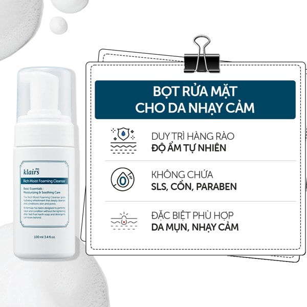 Dear, Klairs Sữa rửa mặt Rich Moist Foaming Cleanser 100ml 5