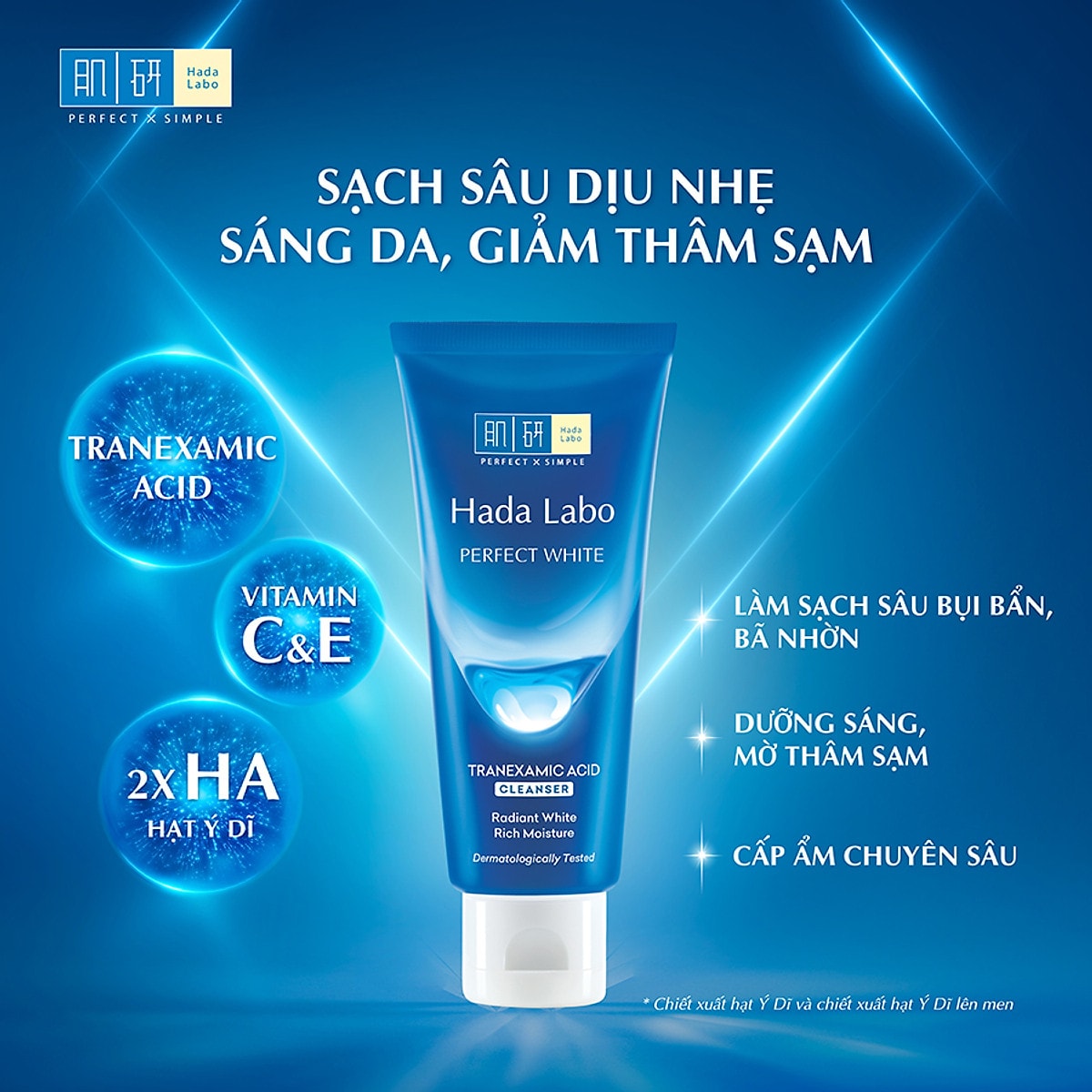 HadaLabo Kem rửa mặt Perfect White Tranexamic Acid Cleanser 80g 3
