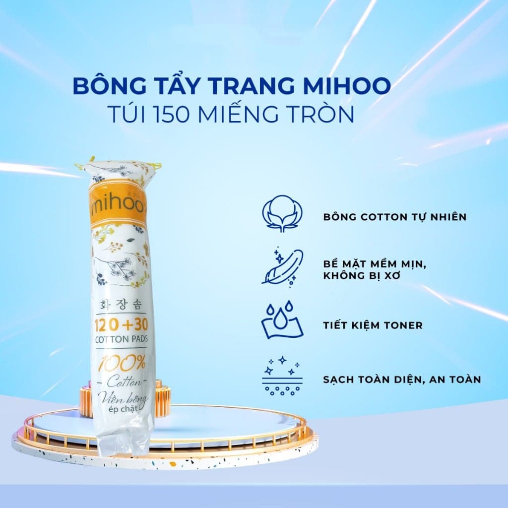 Mihoo Bông tẩy trang 150 miếng tròn thumb 2