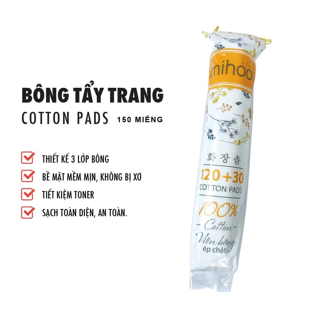 Mihoo Bông tẩy trang 150 miếng tròn thumb 3