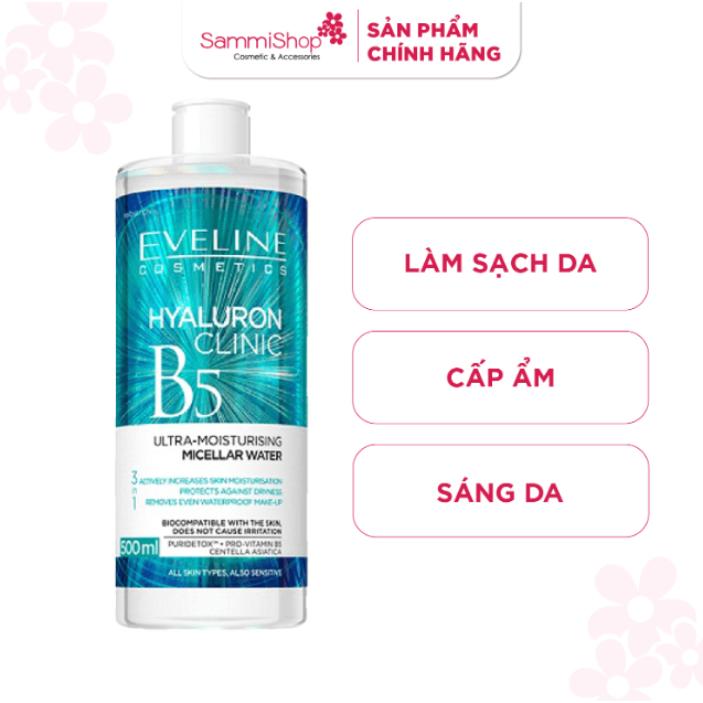 Eveline Nước tẩy trang Hyaluron Clinic B5 Ultra-Moisturising Micellar Water 500ml 1