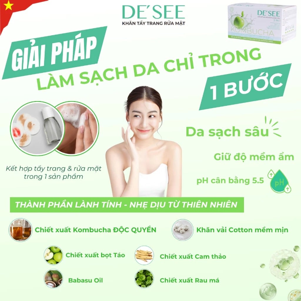De See Khăn tẩy trang rửa mặt 2in1 30 gói 2