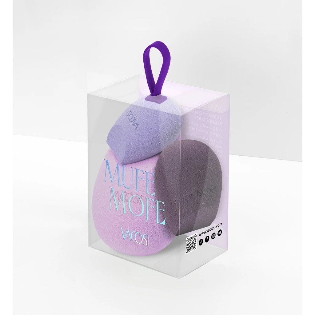 Vacosi Set 3 Bông Vát Xéo Đôi Tím Versatile Makeup Blender Set - Dewberry Bp43 2