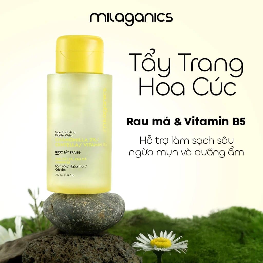 Milaganics Nước tẩy trang Hoa cúc, Rau má, Vitamin B5 300ml thumb 2