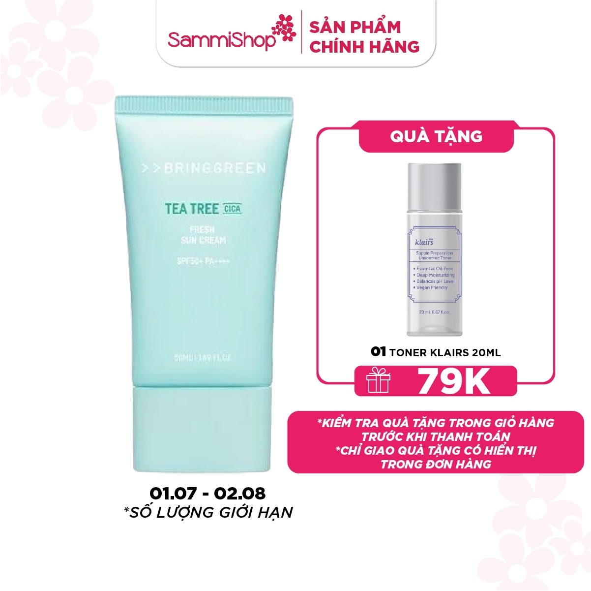 Bring Green Kem chống nắng Tea Tree Cica Fresh Sun Cream SPF50+ PA++++ 50ml 1