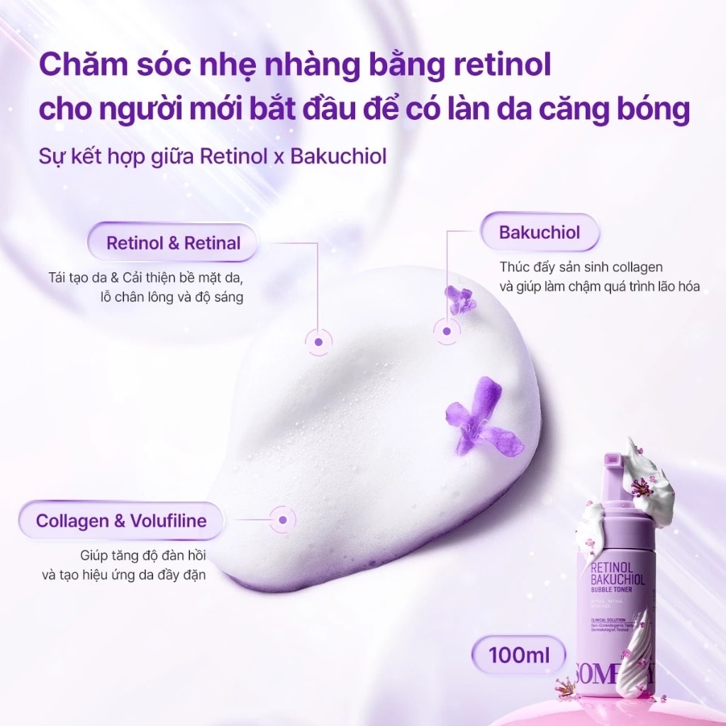 Some By Mi Nước hoa hồng Retinol Bakuchiol Bubble Toner 100ml 5