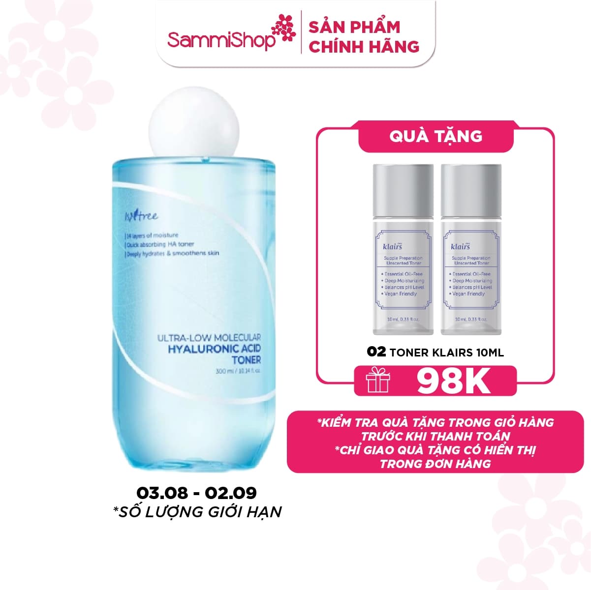 Isntree Nước Hoa Hồng Ultra-Low Molecular Hyaluronic Acid Toner 300ml thumb 1