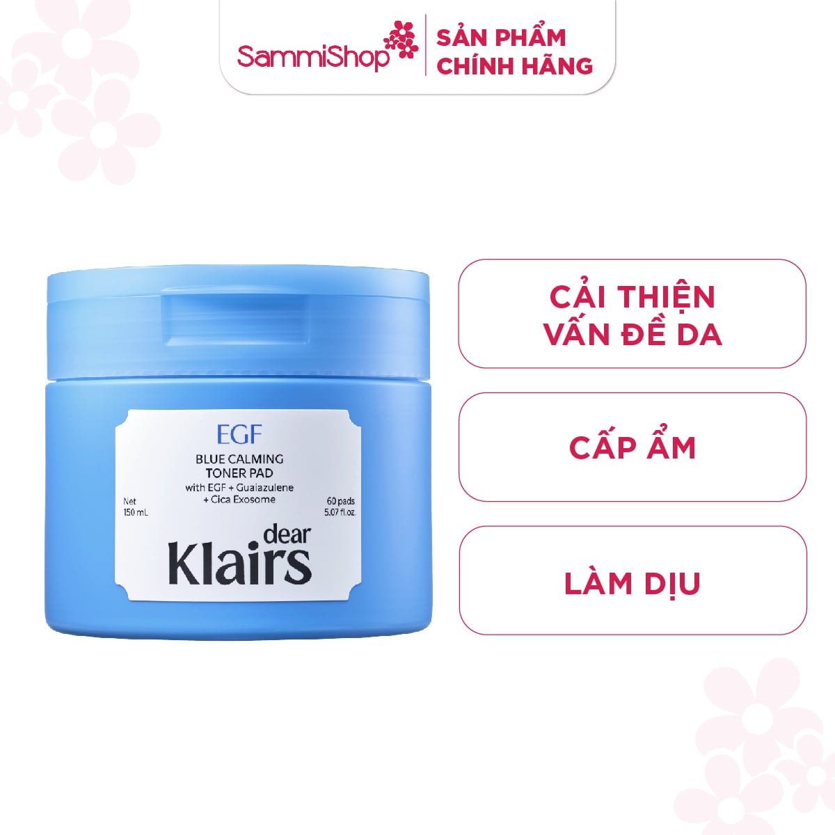 dear Klairs Miếng cotton thấm nước hoa hồng EGF Blue Calming Toner Pad 150ml 2