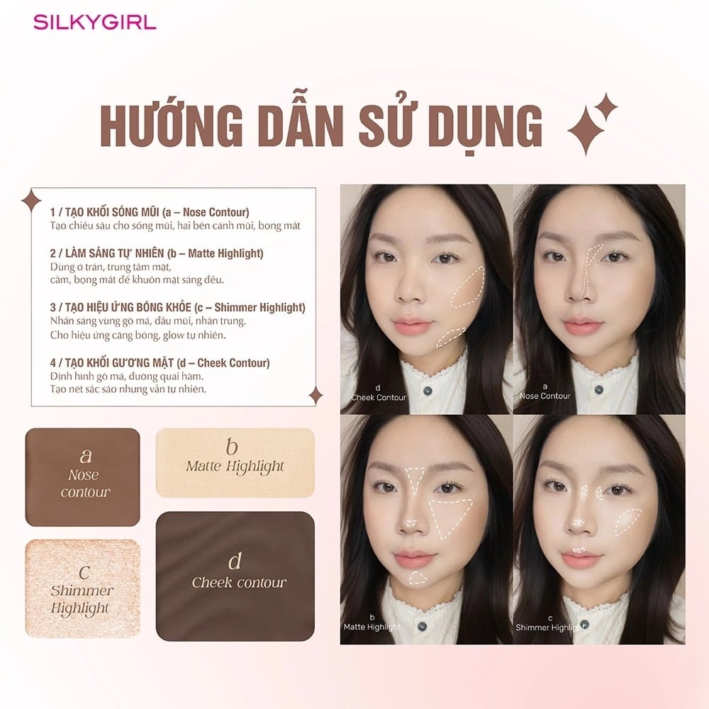 Silkygirl Phấn tạo khối & bắt sáng Contour & Highlight Palette 4